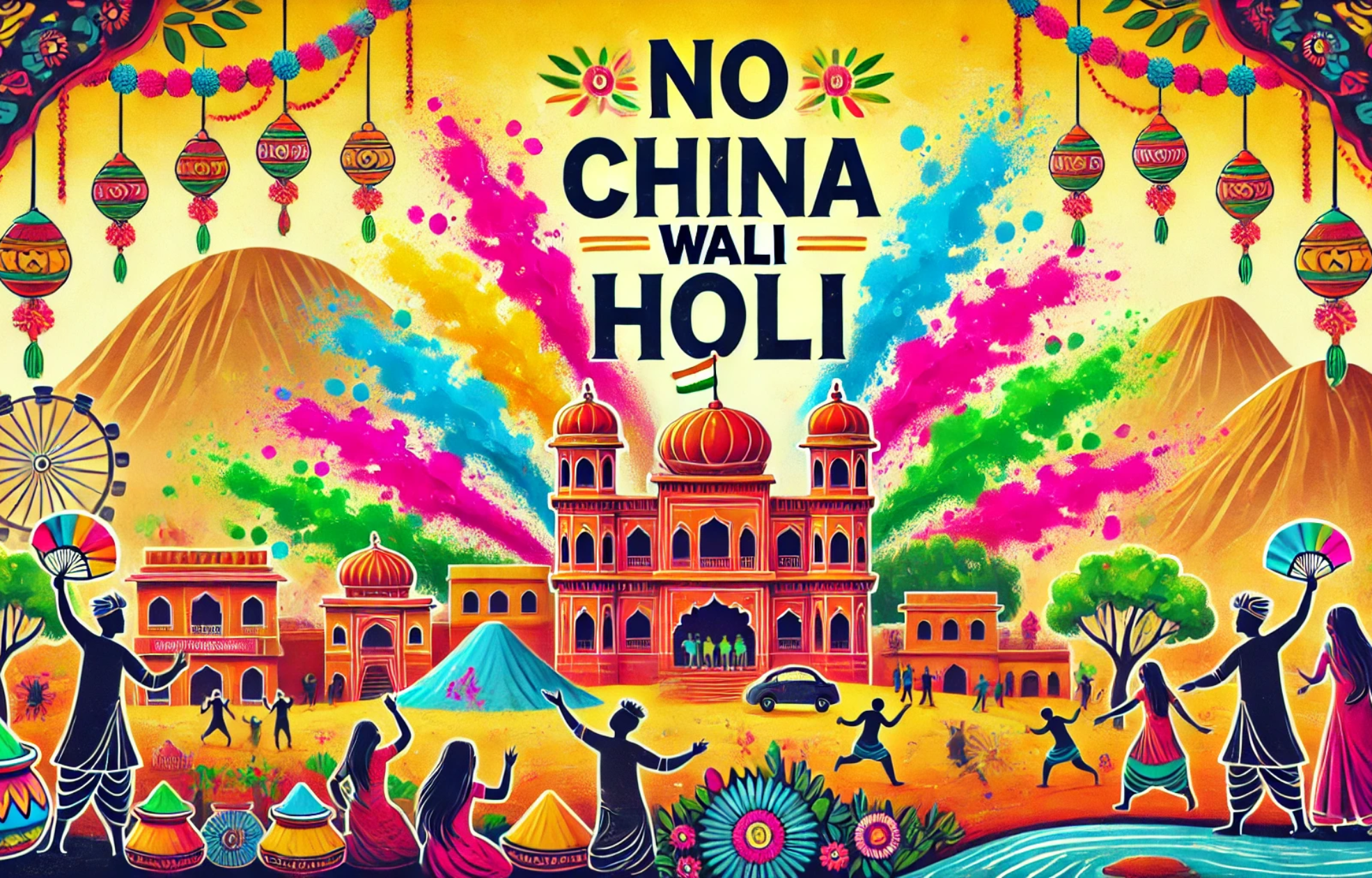 DALL·E 2025-03-12 17.00.30 - A colorful landscape image representing Holi, the Indian festival of colors. The image features vibrant splashes of pink, yellow, blue, and green powd