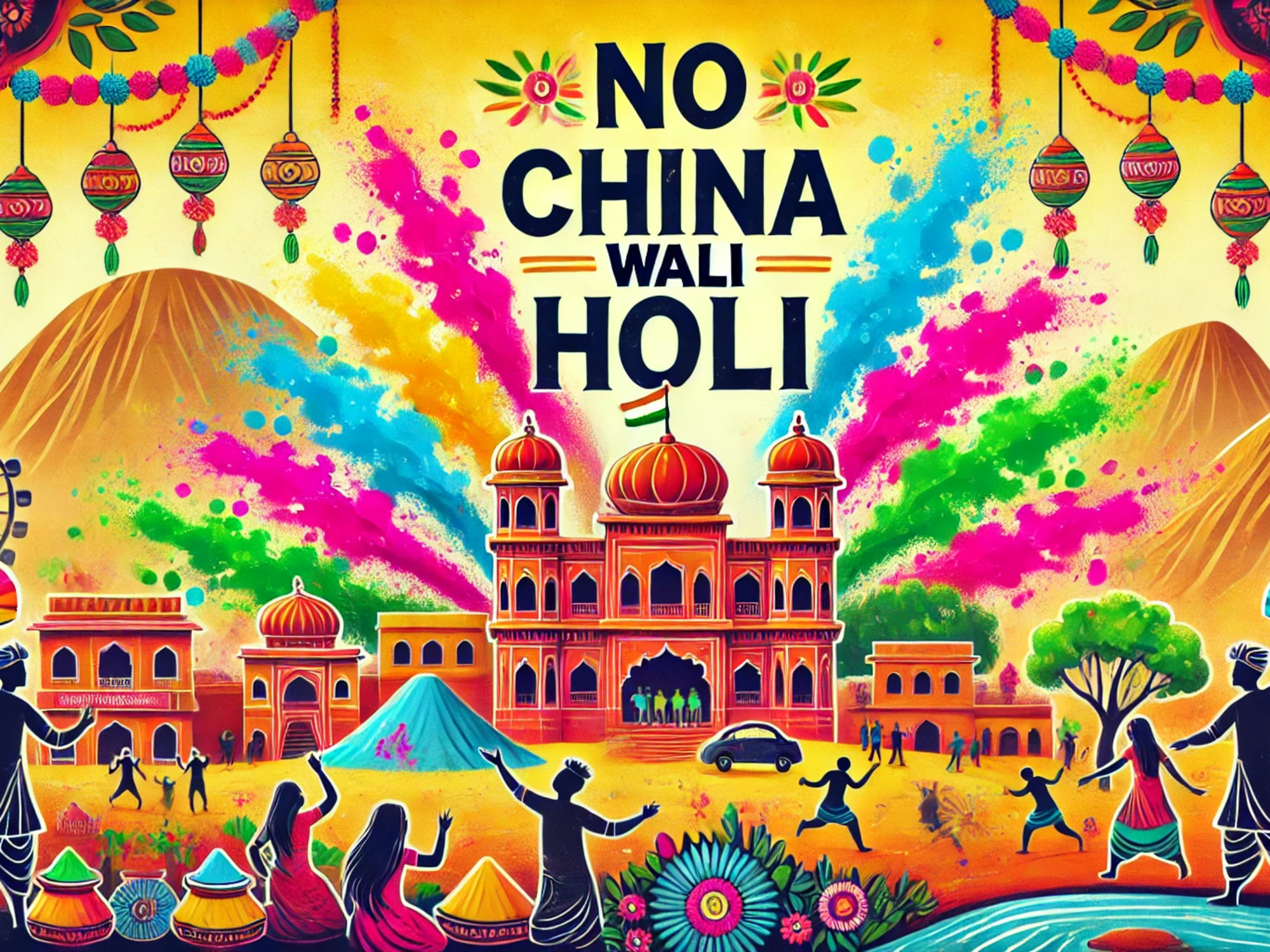 DALL·E 2025-03-12 17.00.30 - A colorful landscape image representing Holi, the Indian festival of colors. The image features vibrant splashes of pink, yellow, blue, and green powd